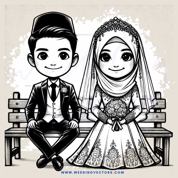 a bride and groom sitting on a bench