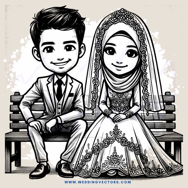 couple sitting on bench for their wedding picture