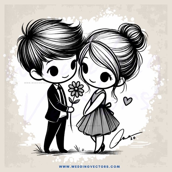 cartoon man and woman standing next to each other