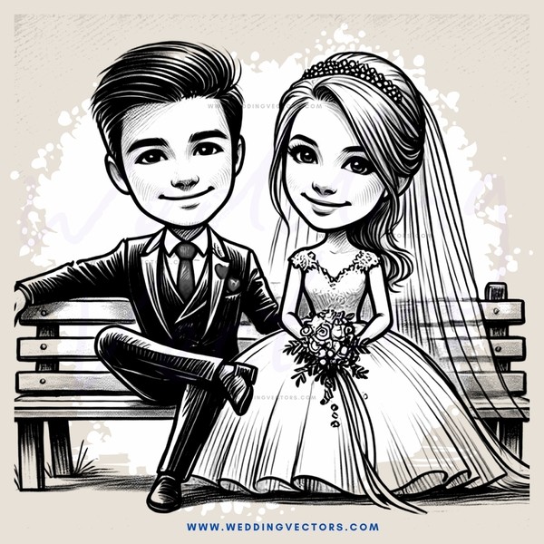 a bride and groom sitting on a bench
