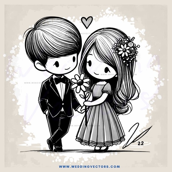 a couple holding flowers and an emblem