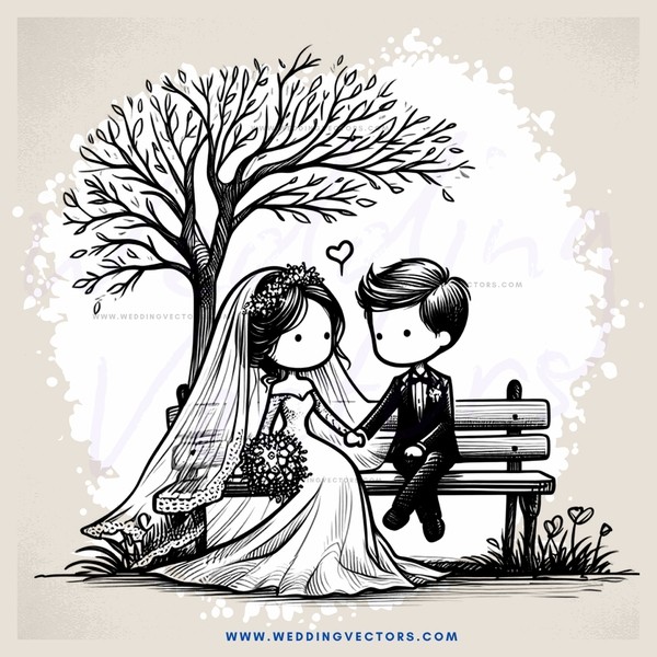 a couple sitting on a bench in front of a tree