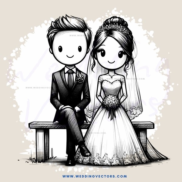 a bride and groom sitting on a bench
