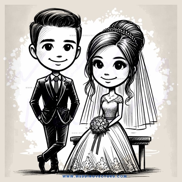 wedding picture with man and girl cartoon character