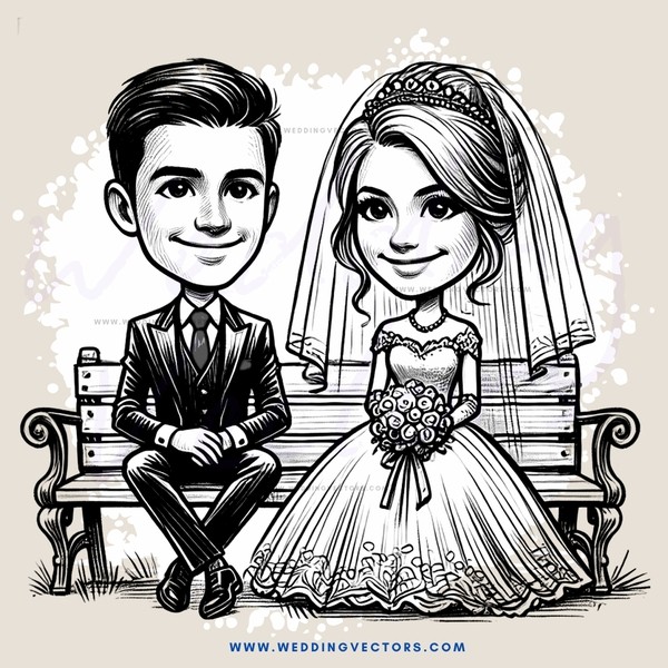 a bride and groom on a bench