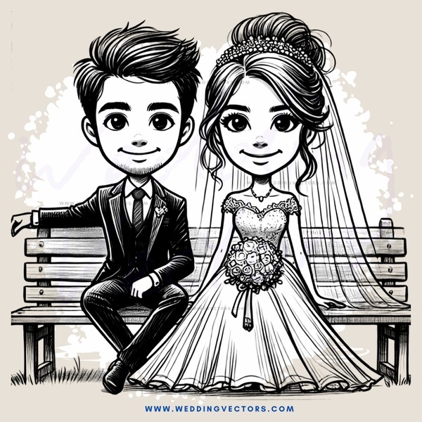 bride and groom on bench