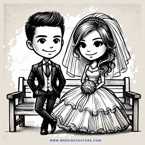 man and bride cartoonishly posing for picture