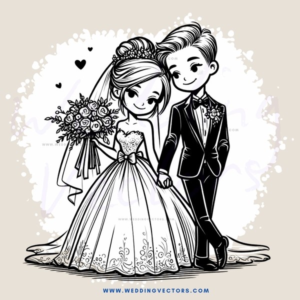 newlywed bride and groom holding hands