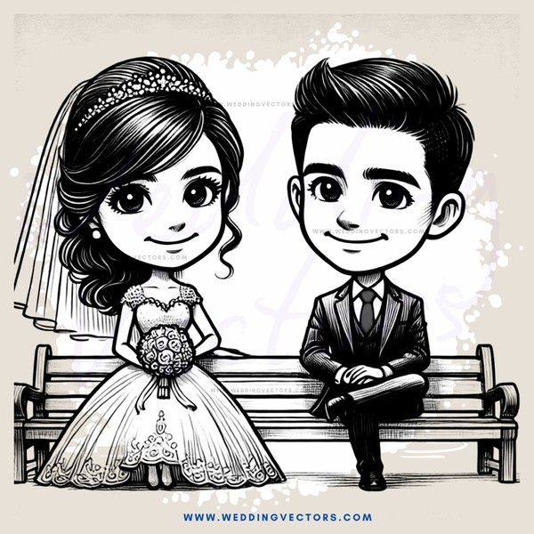 a bride and groom on a bench
