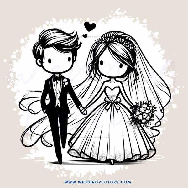 groom and bride in black & white