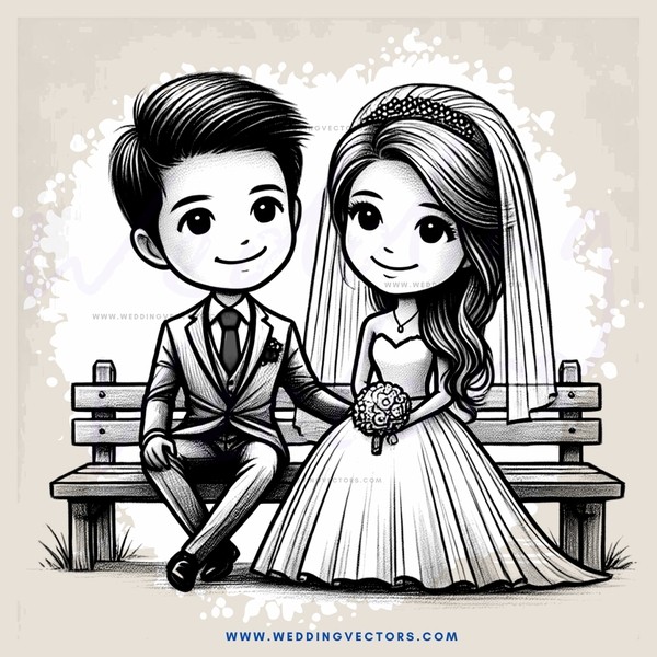 a bride and groom sitting on a park bench