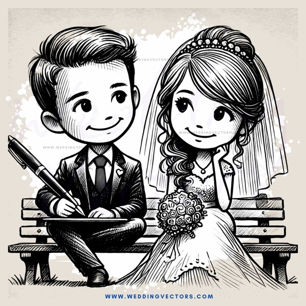 couple on a bench with bride holding flowers