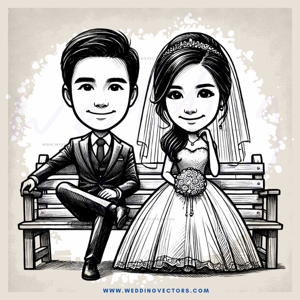 bride and groom on bench