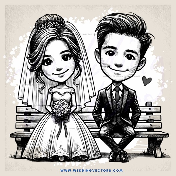 the bride and groom on the bench