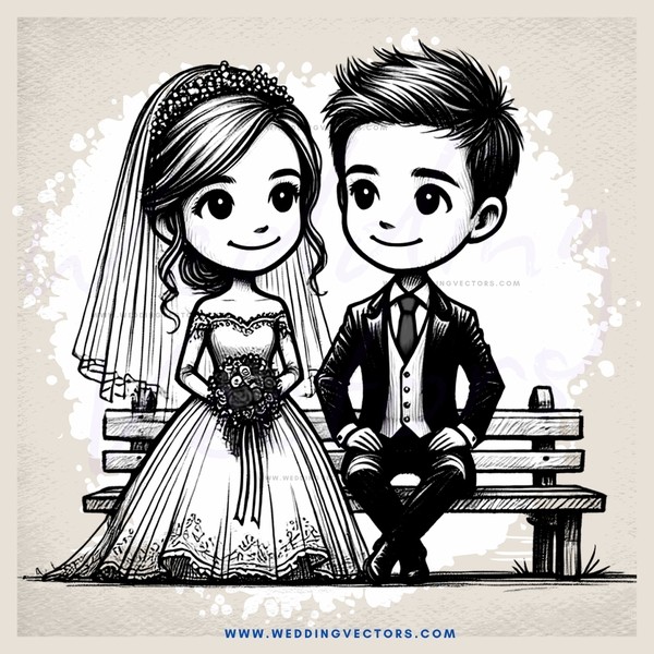 a bride and groom sitting on a bench
