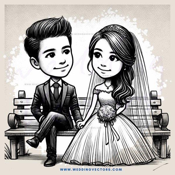 a bride and groom sitting on a bench
