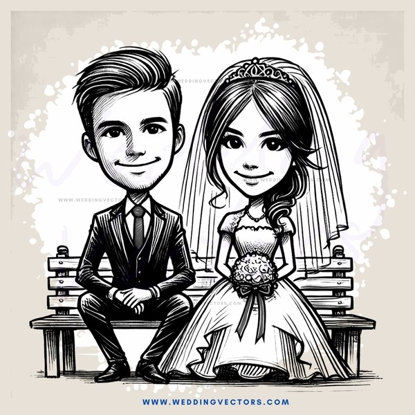 a bride and groom on a bench