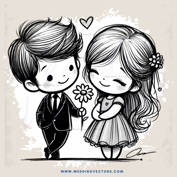 couple standing together and smiling with heart symbols