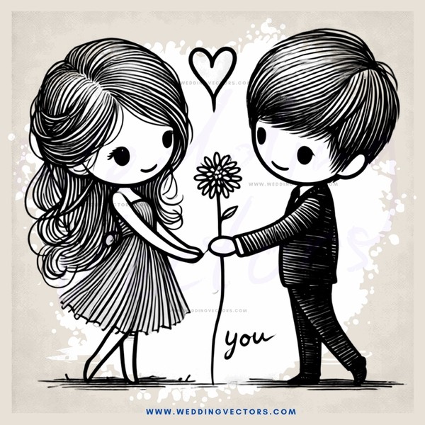 a boy and girl with a flower heart