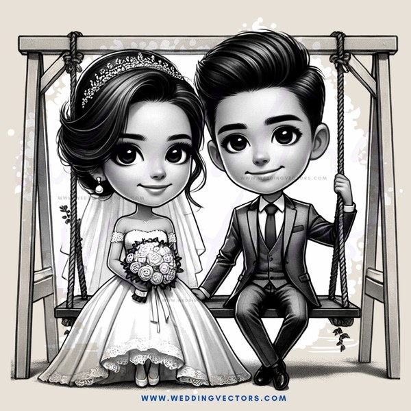 groom and bride on swing