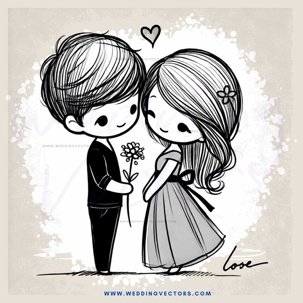 a boy and girl holding flowers