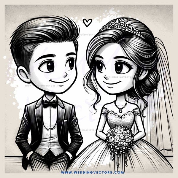 a bride and groom in black and white