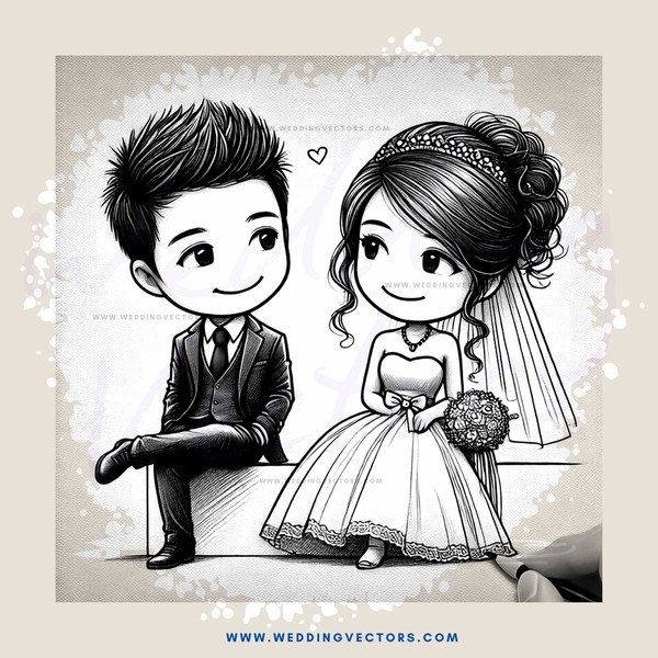 bride and groom sitting down together for a picture