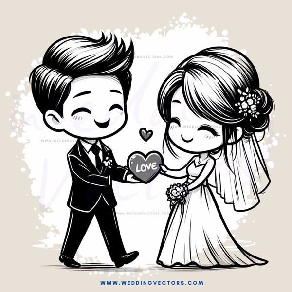 groom and bride holding heart sign