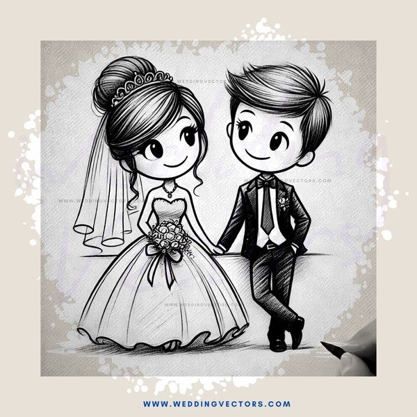 wedding couple in cartoon style
