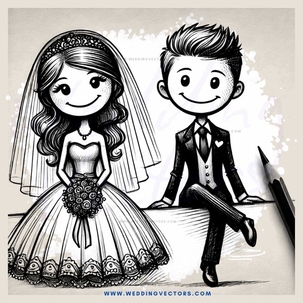 wedding sketch in black & white