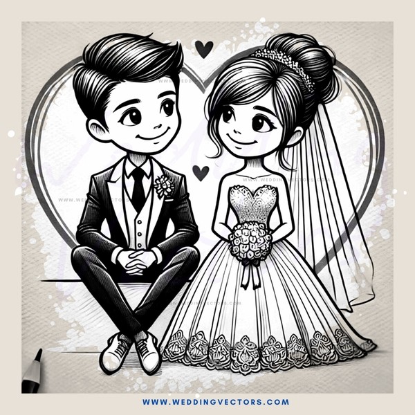 a couple sitting together with hearts around them