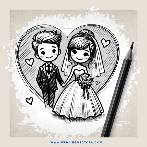 a wedding illustration with an ink pen
