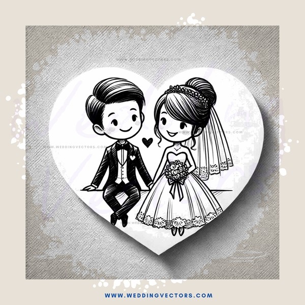 wedding couple cartoon hearts image