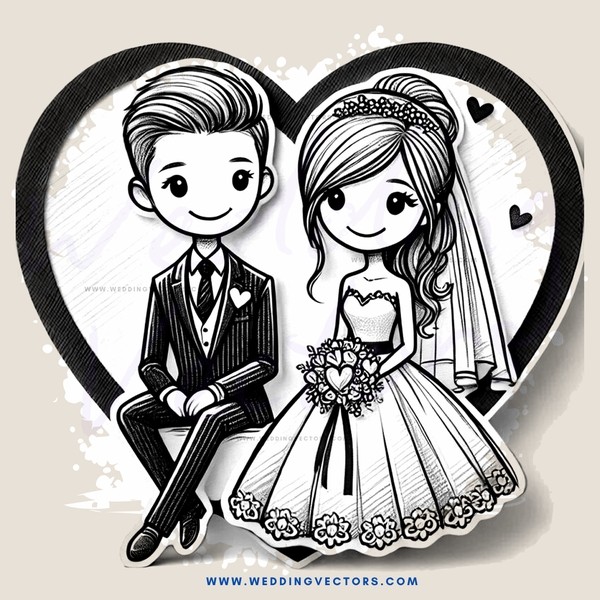 a wedding illustration in black and white