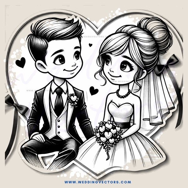 a couple holding flowers and each other in an illustrated picture
