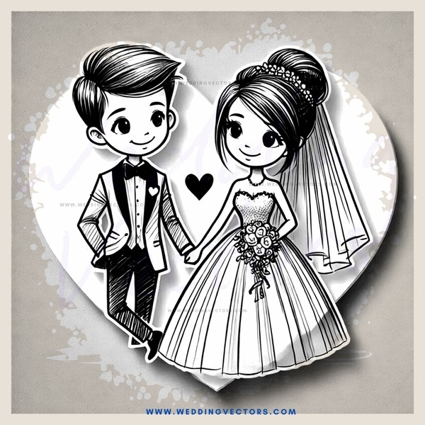 cartoon couple in love heart shape background