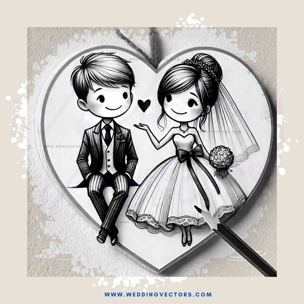 wedding picture on heart shape frame