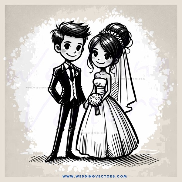 wedding bride and groom cartoon image