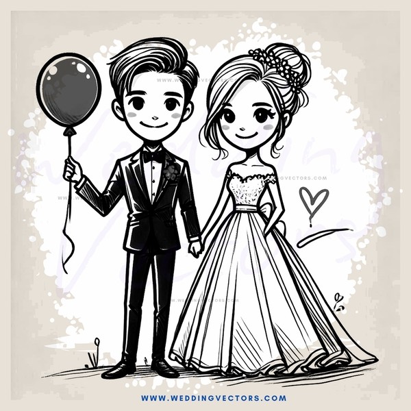a boy and girl posing with balloons and a heart