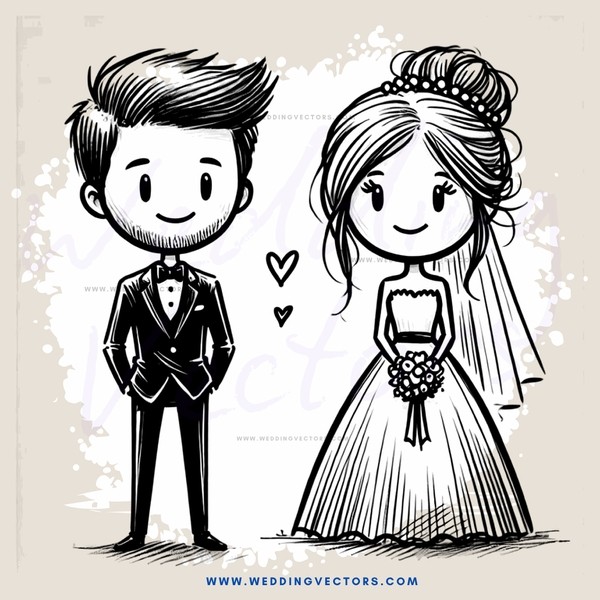 a bride and groom with heart emojis