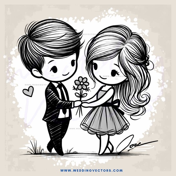 a couple holding flowers and dancing