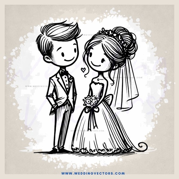 a bride and groom portrait sketch