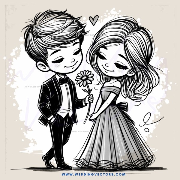 lovers kissing with flower and smiley face