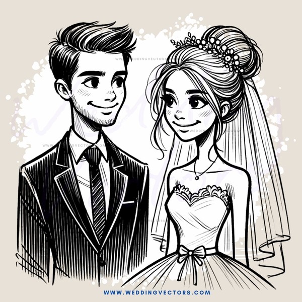 a bride and groom with smiles