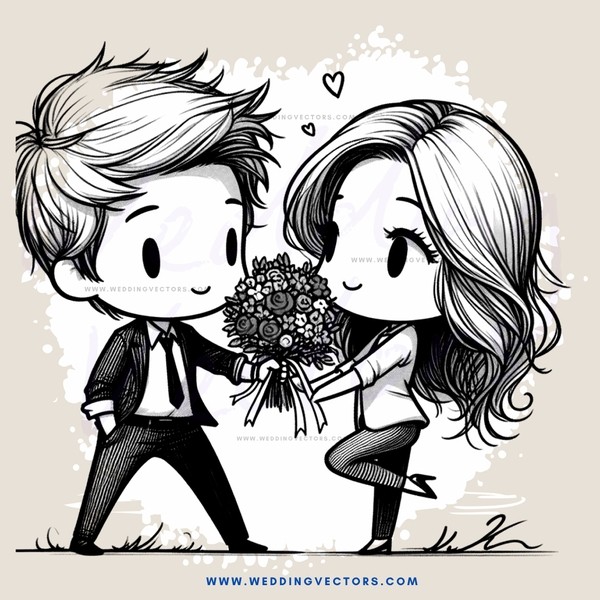 lovers with a bouquet and hugs