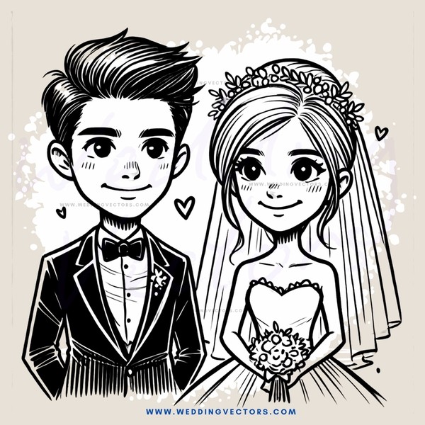 wedding bride and groom cartoon