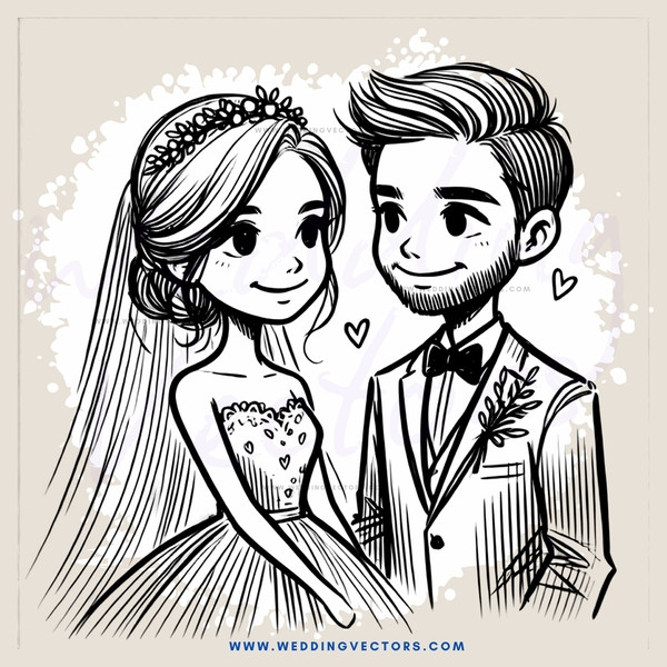 a bride and groom drawing