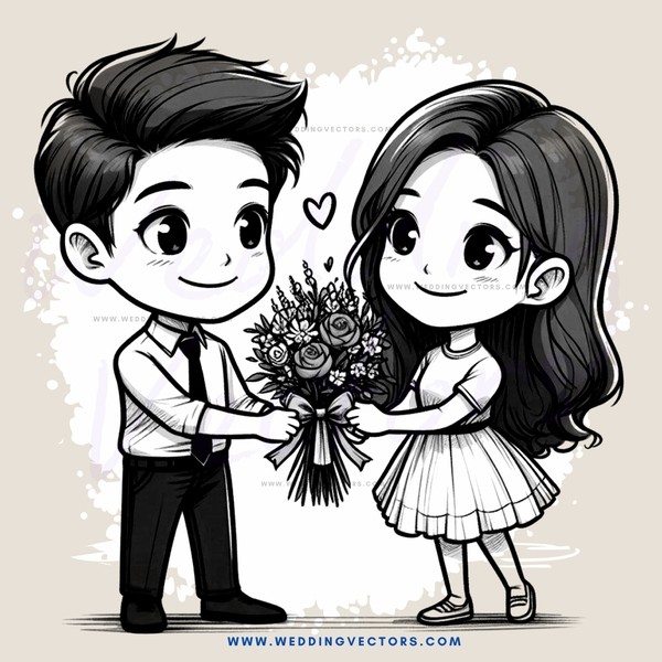 boy and girl holding flowers