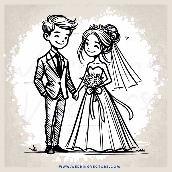an engagement drawing in black and white