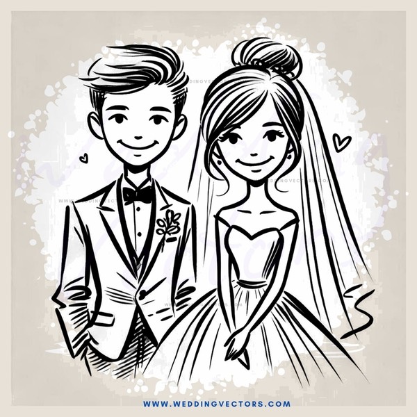 a boy and girl on wedding day (in black & white)